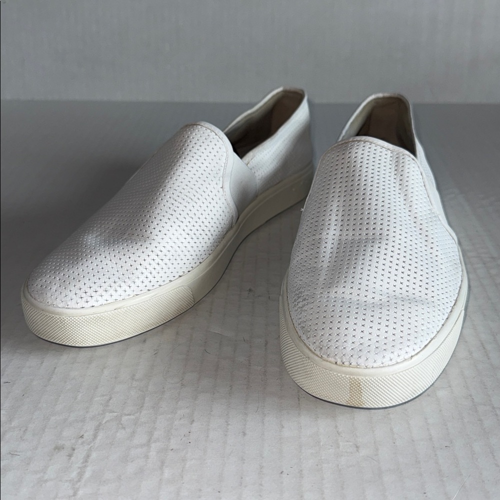 Vince Blair Perforated Leather Slip On Sneakers In White - Picture 3 of 13